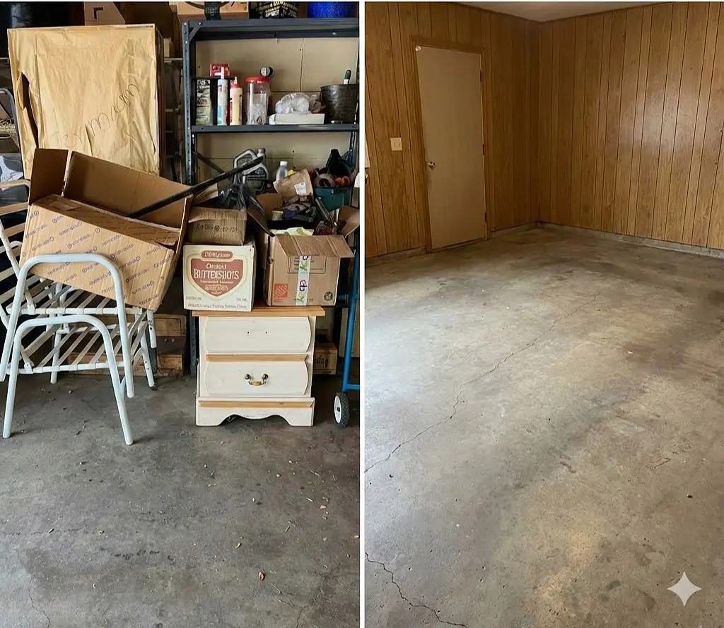 Before and after view of an Aurora garage cleanout